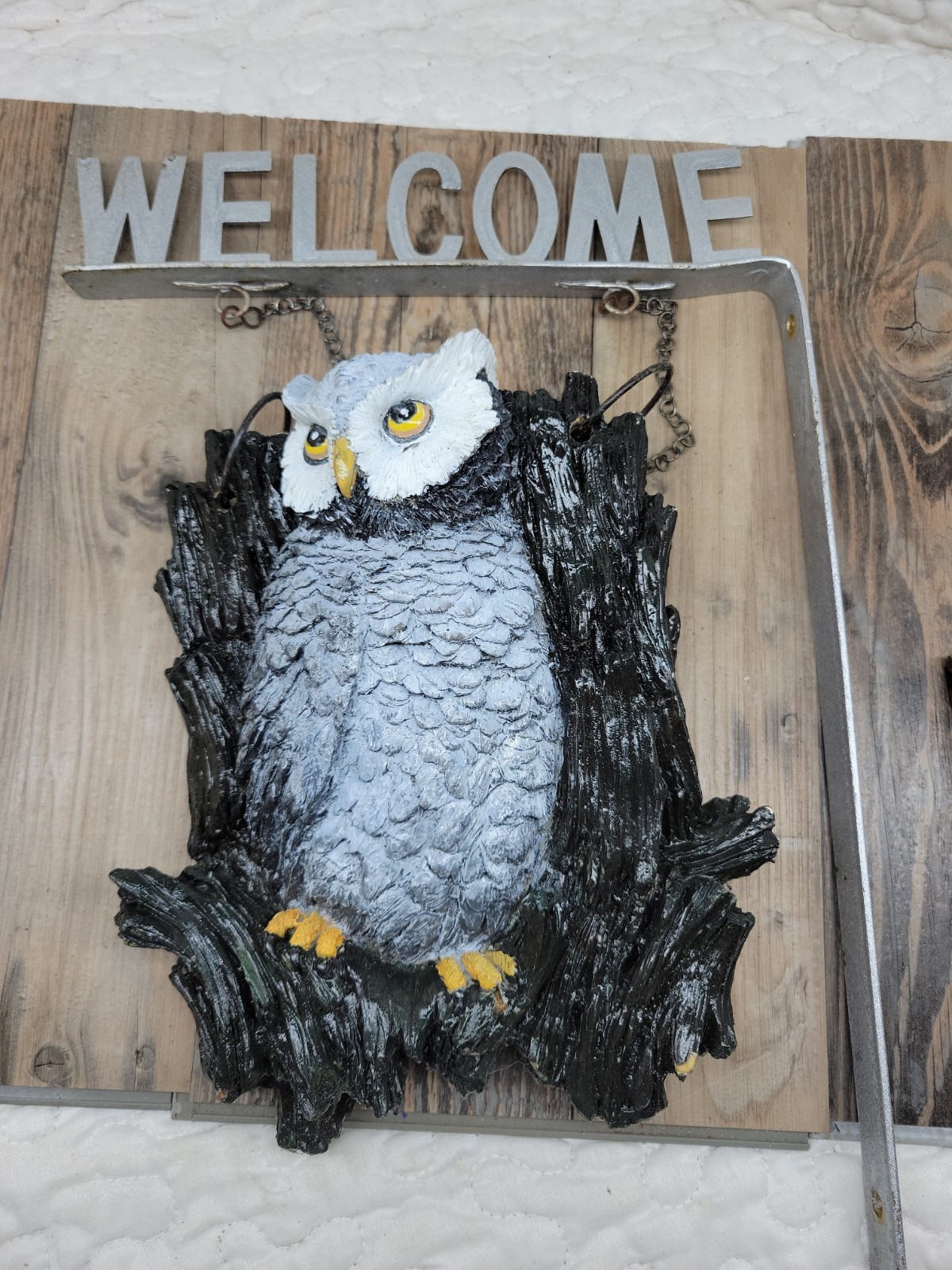 Welcome Post Mount Sign With Owl Metal Bar Resin/plastic Owl Unbranded