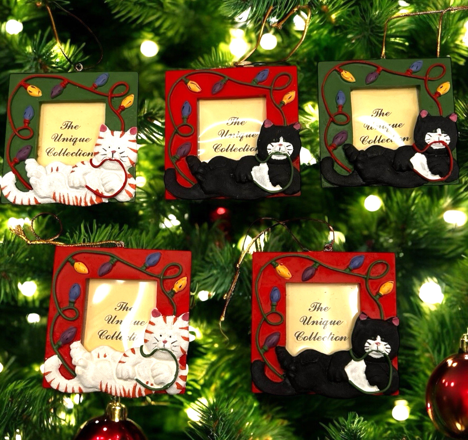 Lot of 5 Cat Christmas Ornament Frames 3″x 3″ Holds 1.5″x1.5″ Photo Cat Lovers