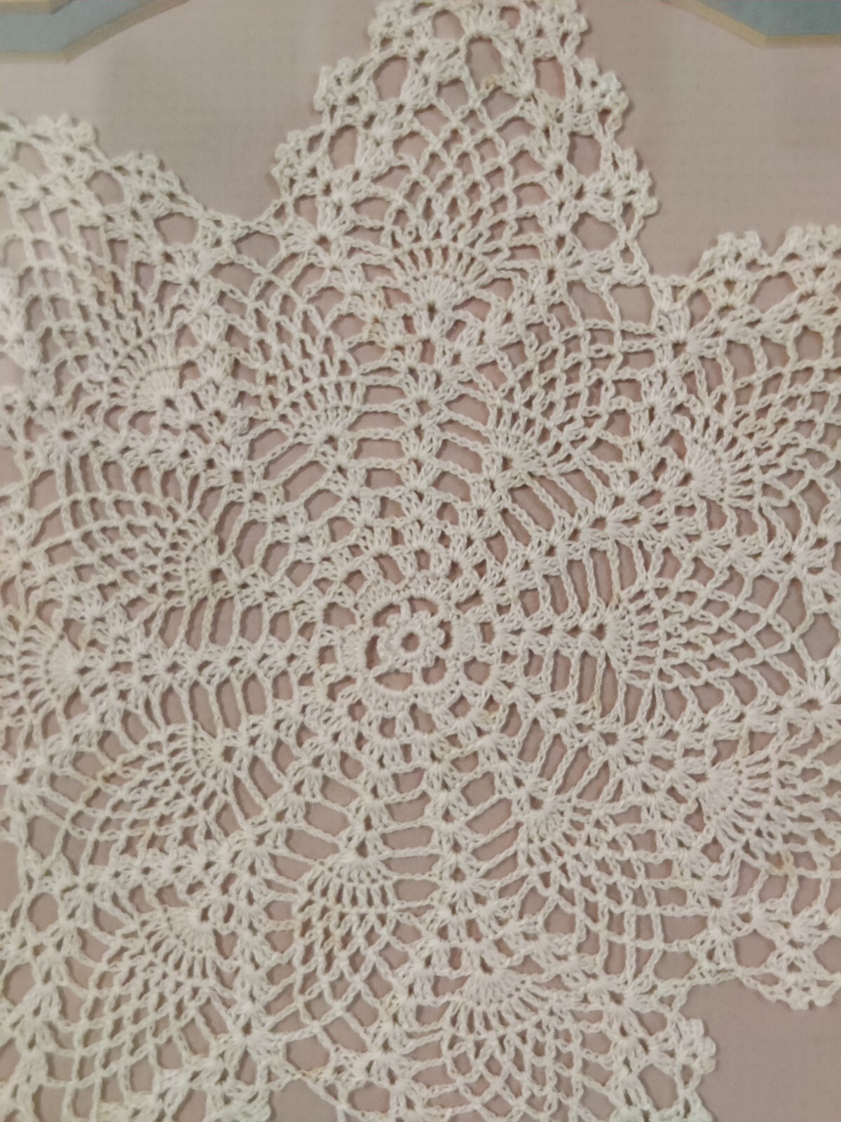 Framed Handmade Crotchet Snowflake Doily Lace vintage see pictures for condition
