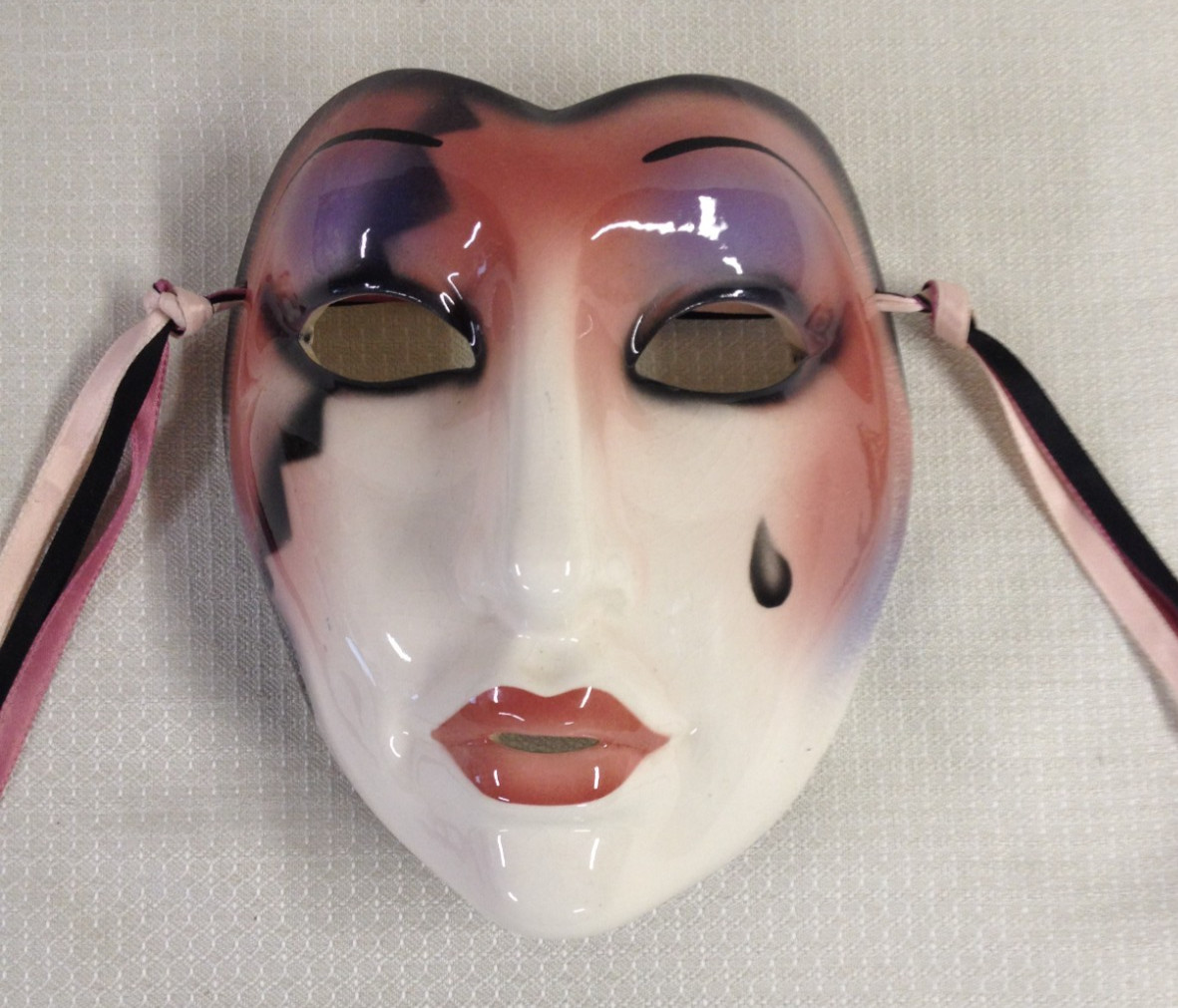 Vintage Hand Painted Porcelain Clay Art Ombre Mask Wall Hanging Masquerade Mask