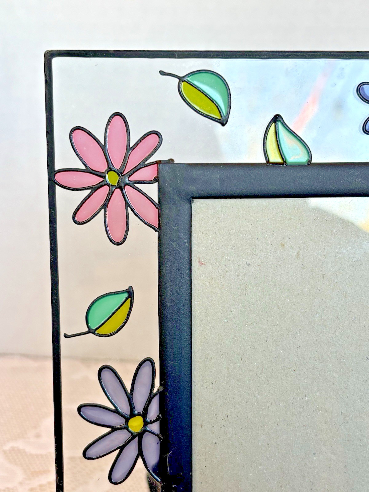 Elsa Stained Glass Photo Frame Pink Purple Floral 4×6 Vintage Style EUC