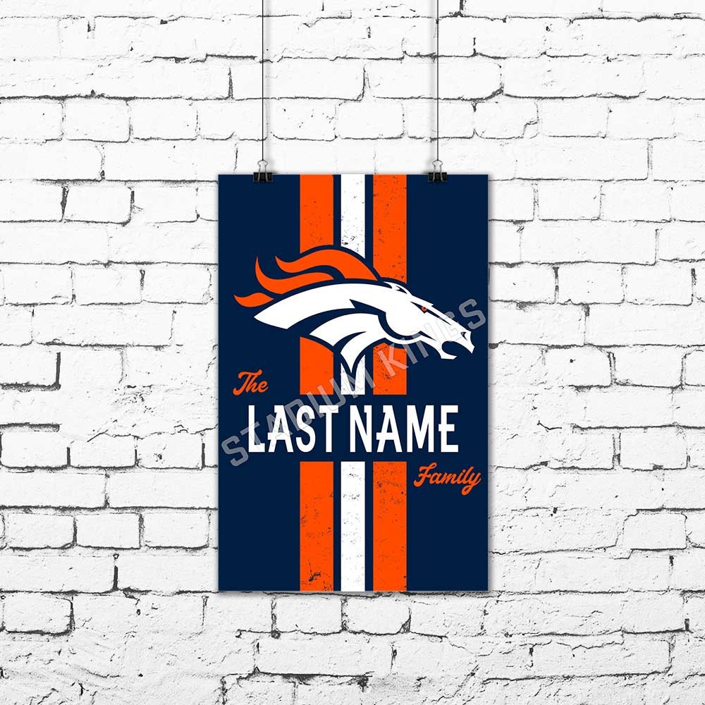 Personalized Denver Broncos Family Name Football Poster Art Print- 11×17 inches