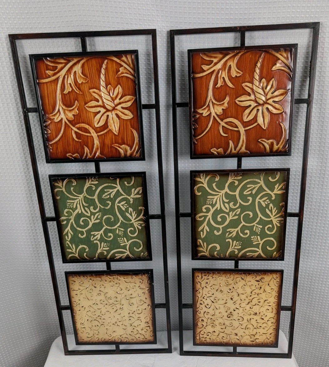 Two Piece Metal Abstract Wall Decor 12″ x32″ Flowers Vertical or Horizontal Hung