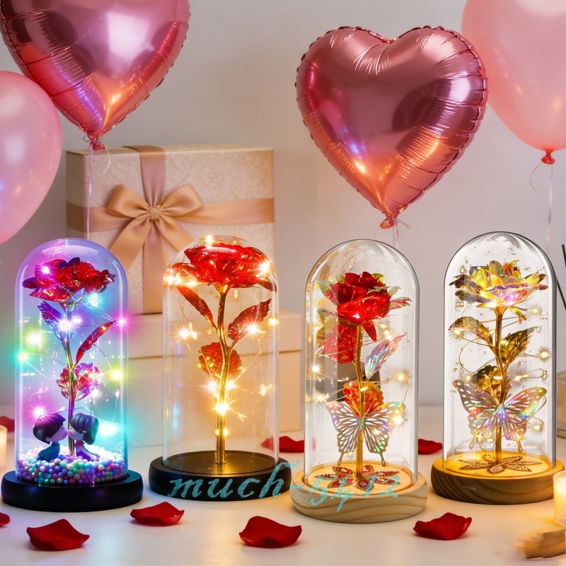 Eternal Forever Galaxy Rose Flower In Glass Dome LED Light Valentine’s Day Gifts