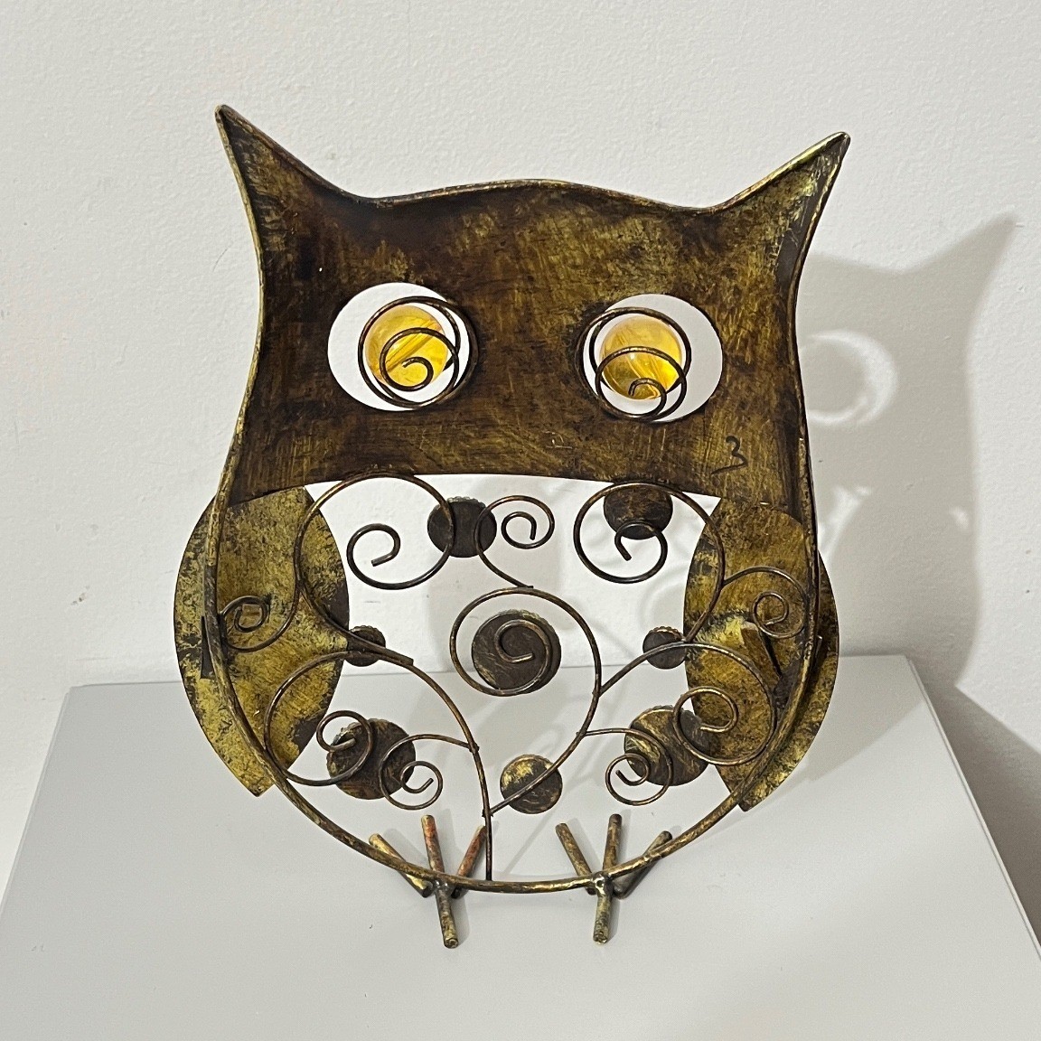 Unbranded Owl Figurine Home Decor OS Bronze Metal Scrollwork Crystal Accents