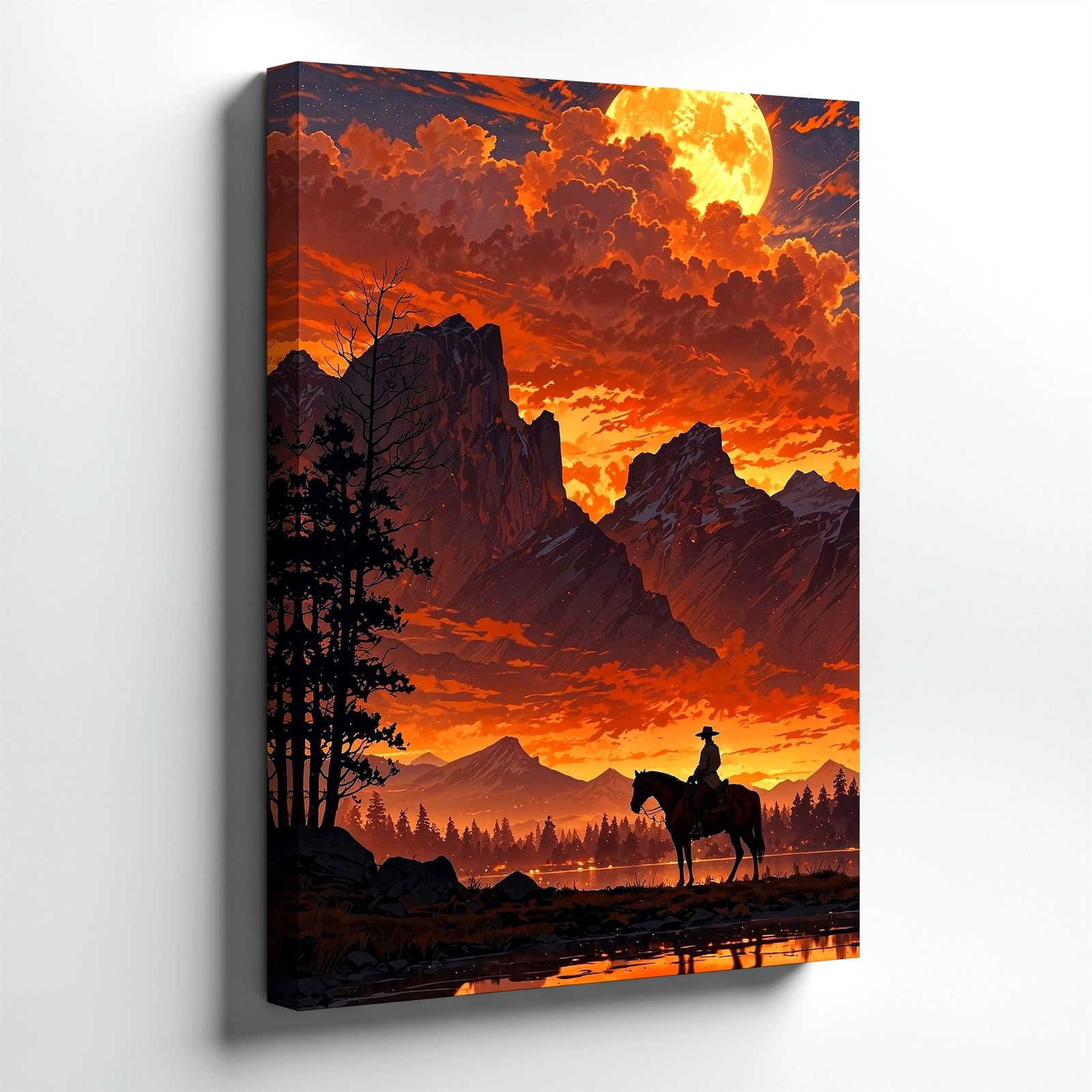 Wall Art Cowboy on Horse Canyon Landscape Western Scenic Desert Print Decor