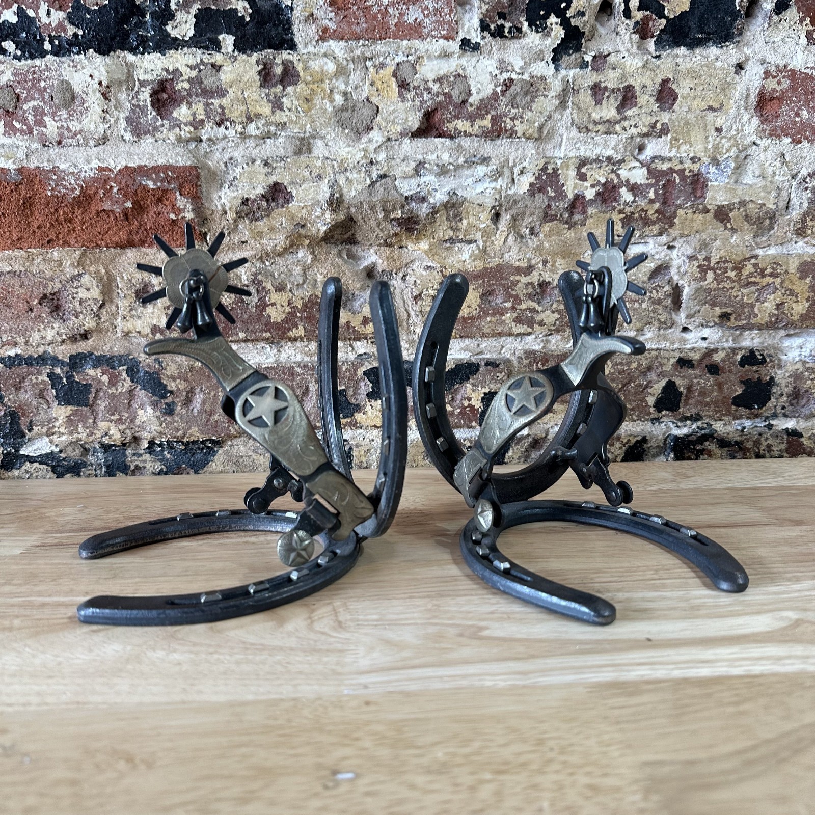 Western Horseshoe and Spur Bookends Rustic Metal St. Croix Forge Cowboy Decor