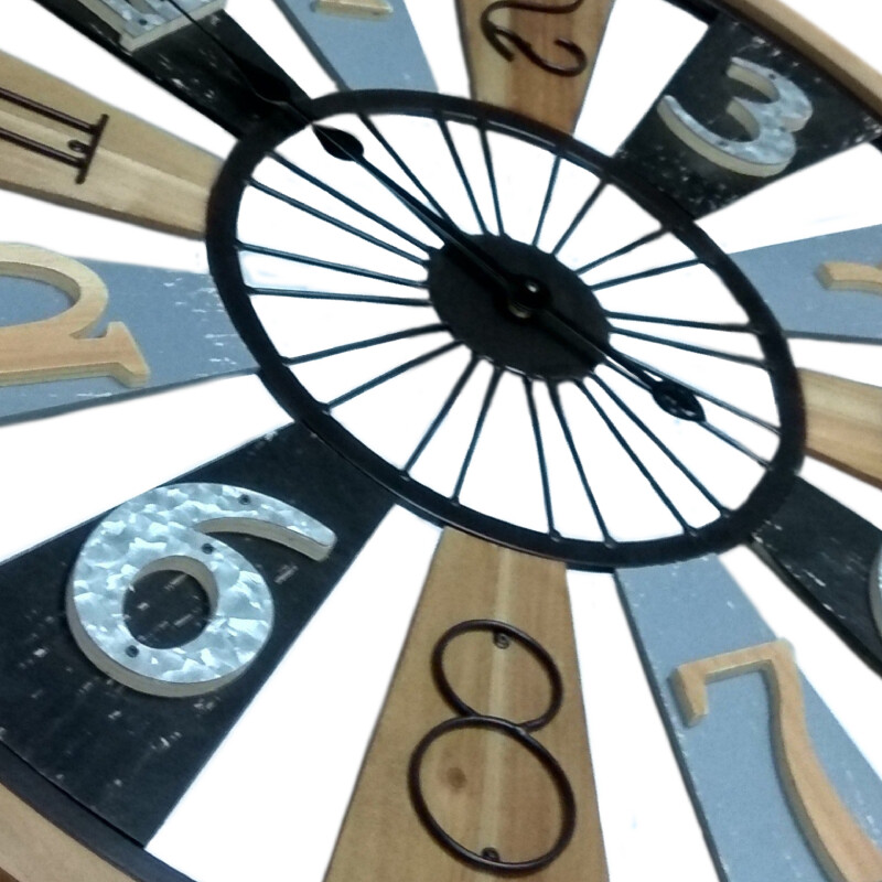Clock : 80cm (31.5″) Large Metal Wired Wood Panels Wall Clock – Wheel Of Fortune