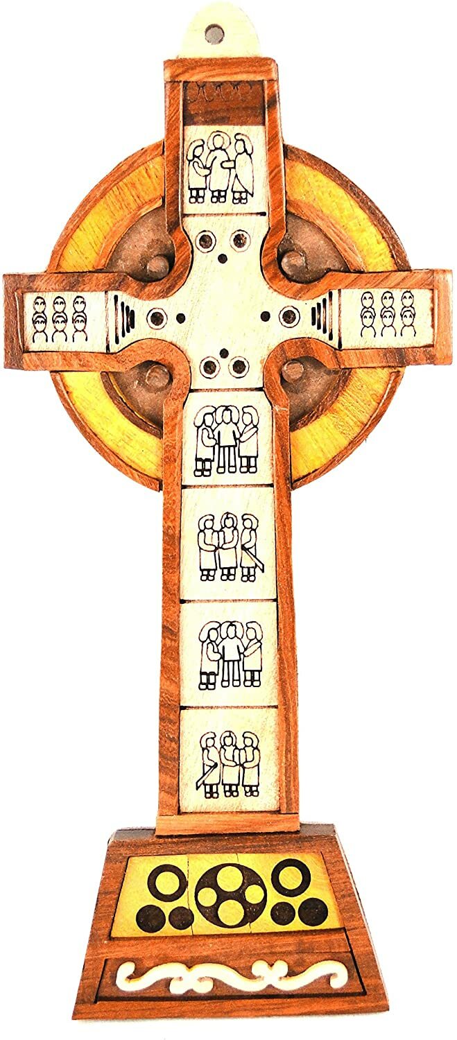 Celtic High Cross Wood Carving Wall Plaque Wood Intarsia Irish Home Decor 9.3×4″