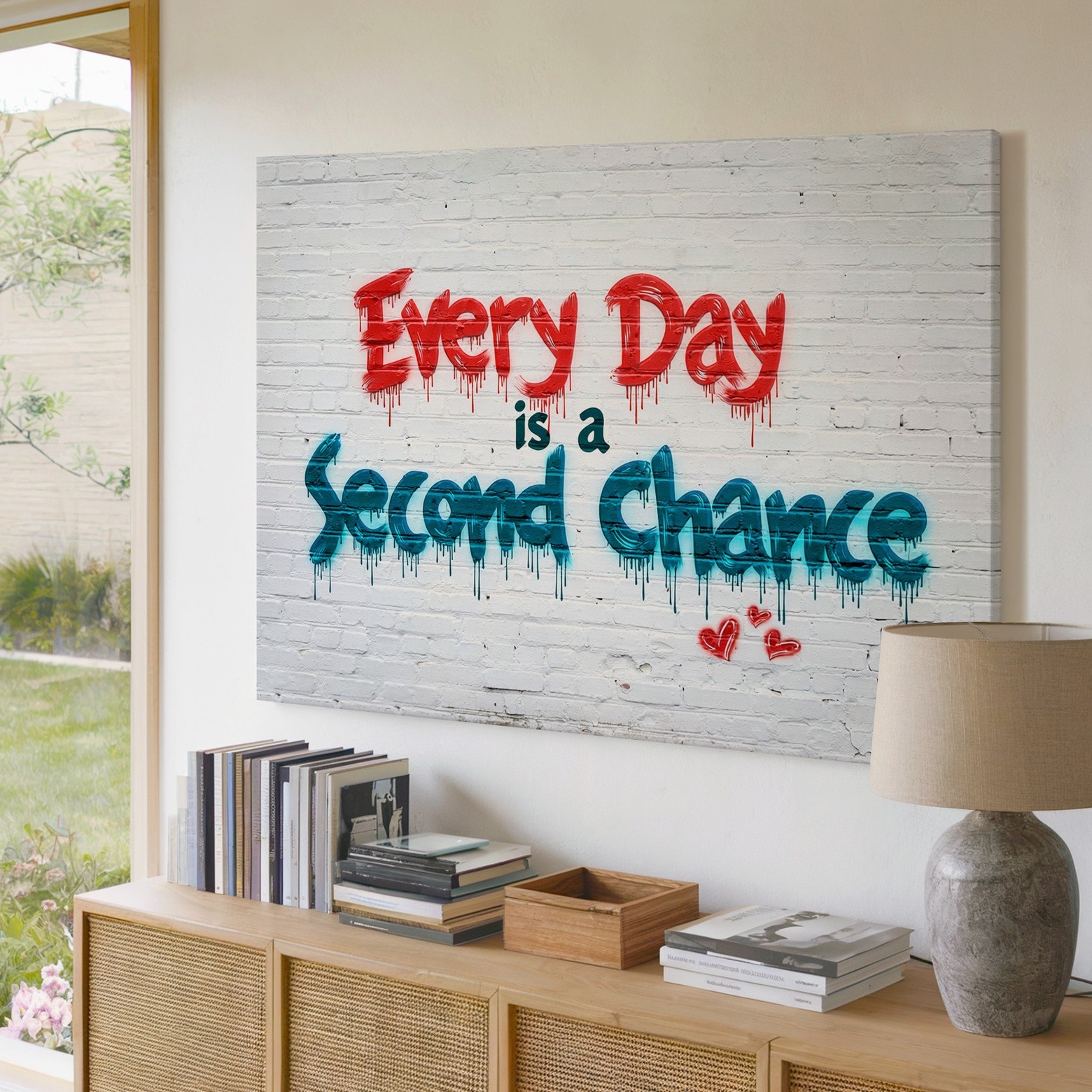 Inspirational Graffiti Style Canvas Wall Art Every Day Is A Second Chance Decor