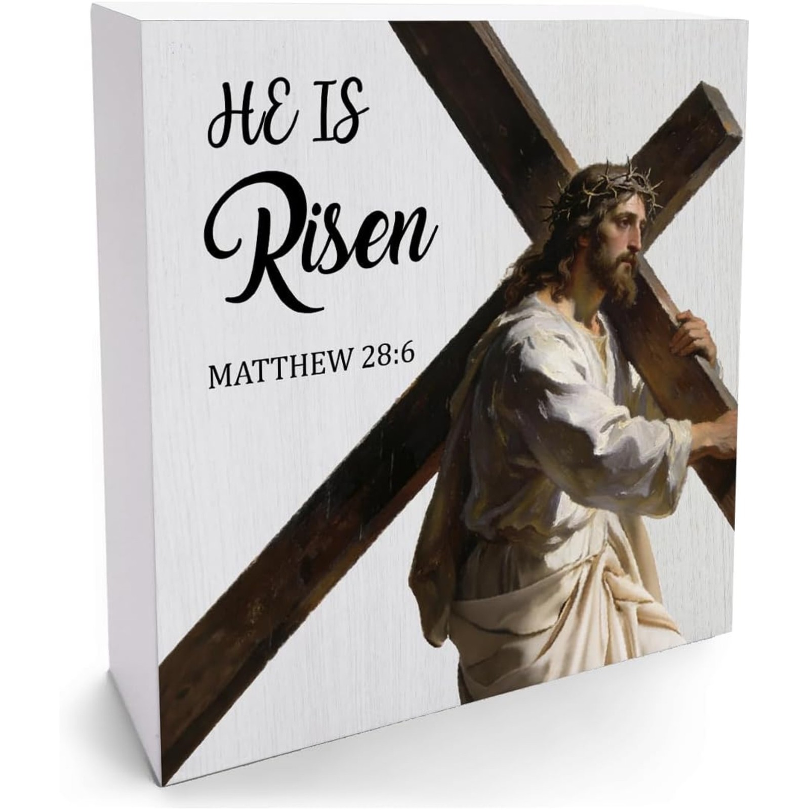 Easter Resurrection Themed Jesus Carrying Cross Wooden Box Sign Christian Art