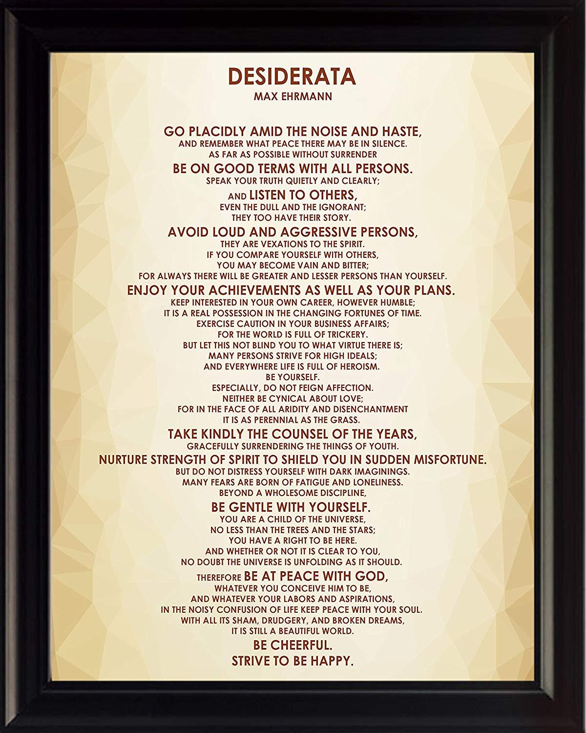“Desiderata” Poem Max Ehrmann, Framed Poster Picture Print Motivational Wall Art