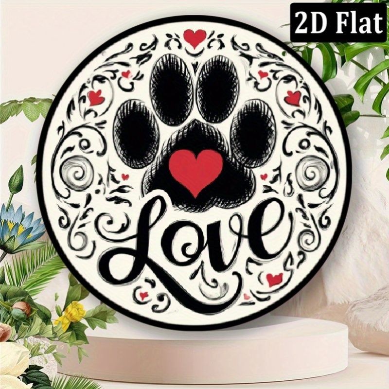 Love Paw Print Metal Sign Floral Swirl Home Wall Art Hanging Decoration Gift