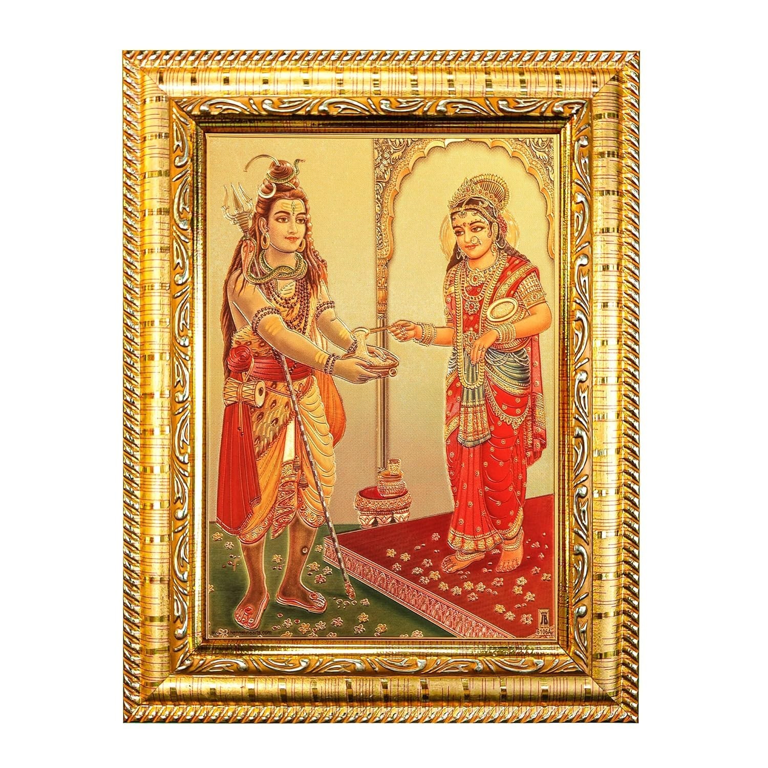 Lord Shiva with Annapurna Devi Gold Plated Photo Frame Engineered Wood Wall