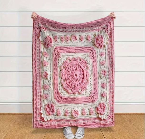 Grandma’s Retro Crochet Throw Blanket 30×40 inch. 2D printed baby or Lap Blanket