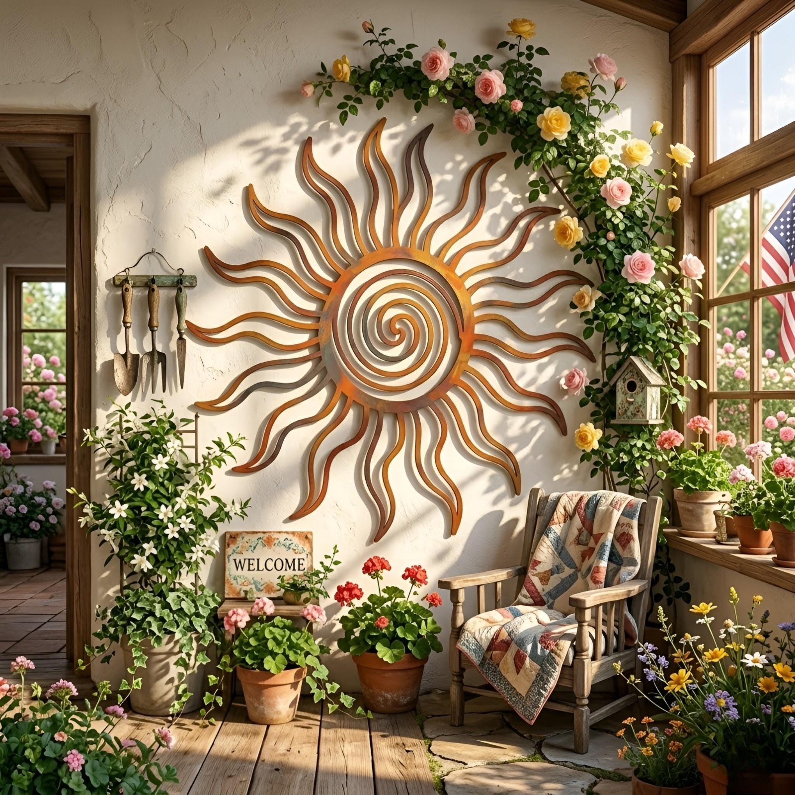 Rustic Sun Metal Wall Art, Boho Garden Decor, Unique Modern Home Decor