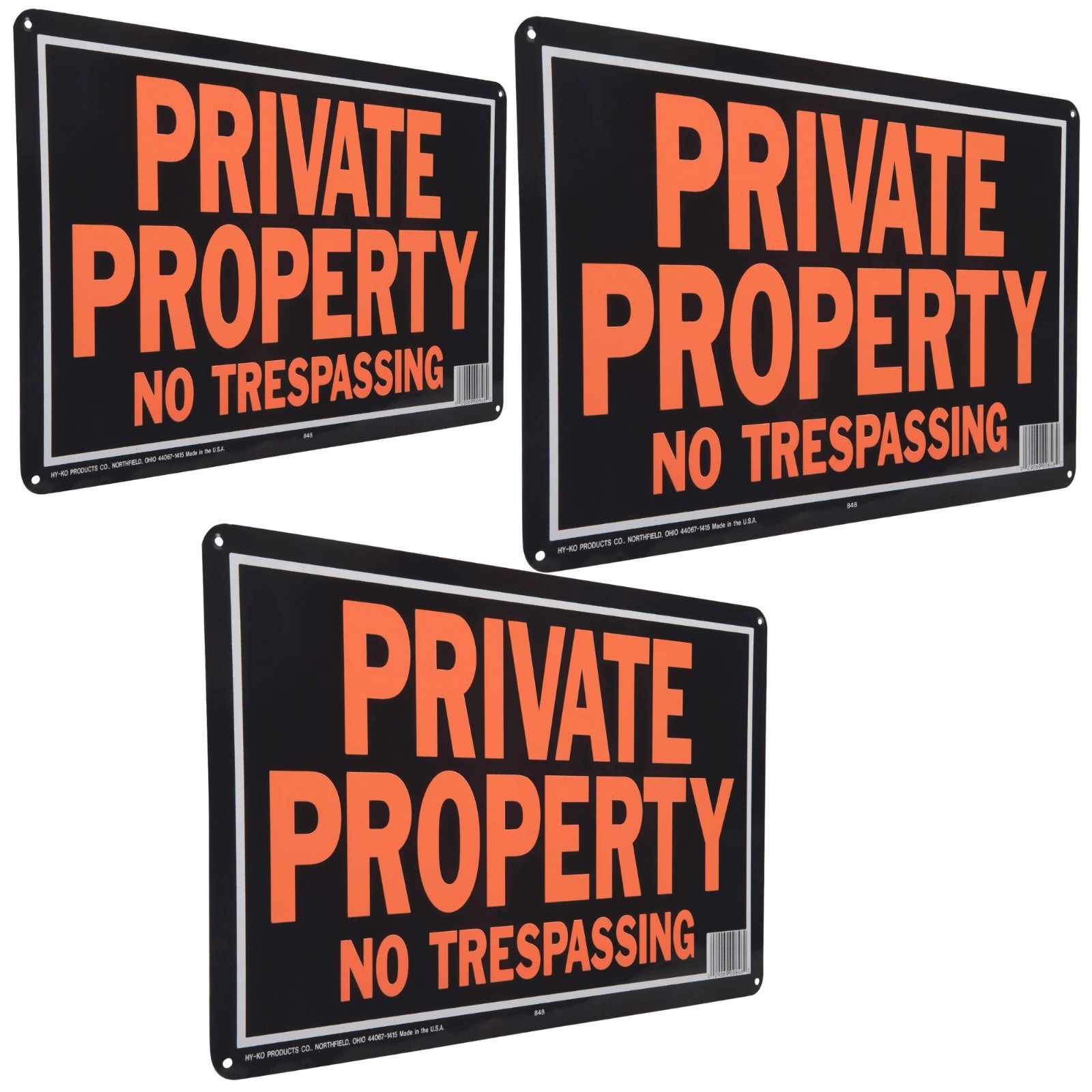3 Pack Large No Trespassing Signs Private Property, 9.25 x 14″ Aluminum Orange
