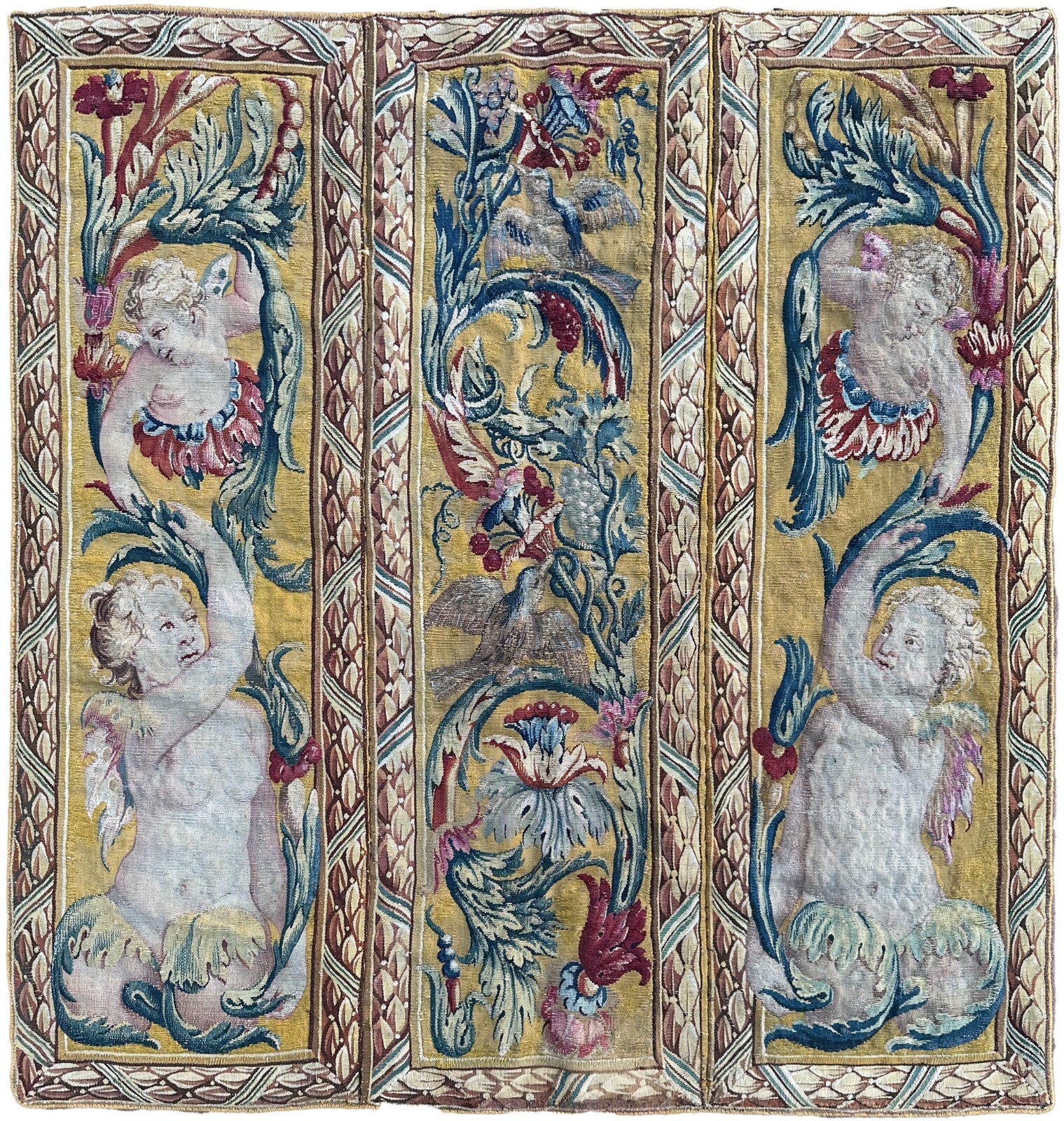 3×3 Extraordinary Antique French Beauvais Tapestry Louis XVI Silk 18th Century