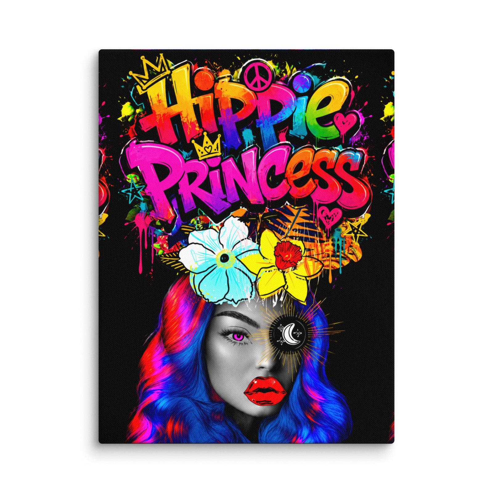 Hippie Flower Abstract Princess Graffiti Stretched Art Canvas