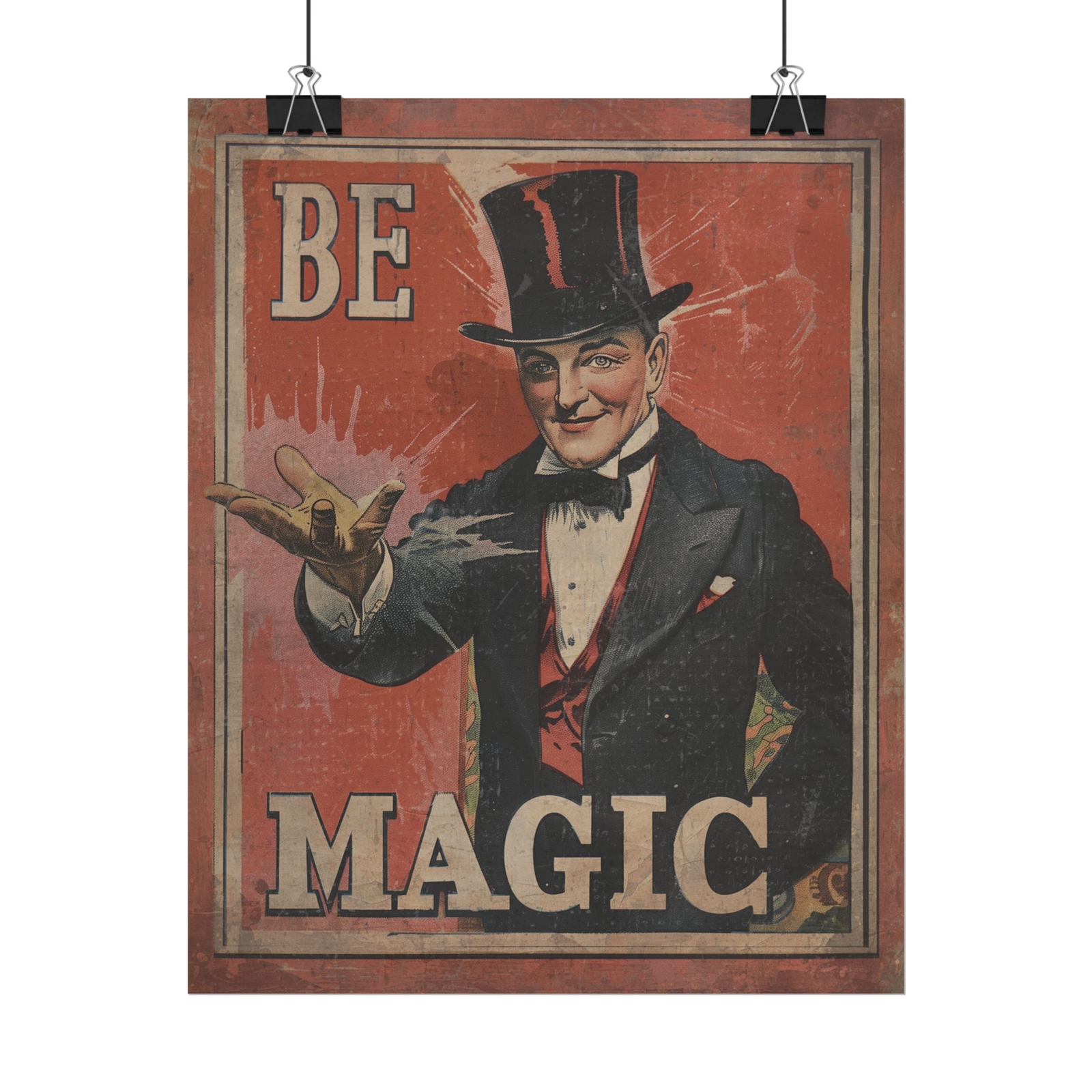 Vintage MAGICIAN Wall Art, BE MAGIC Illusionist Decor, Slight Of Hand Poster