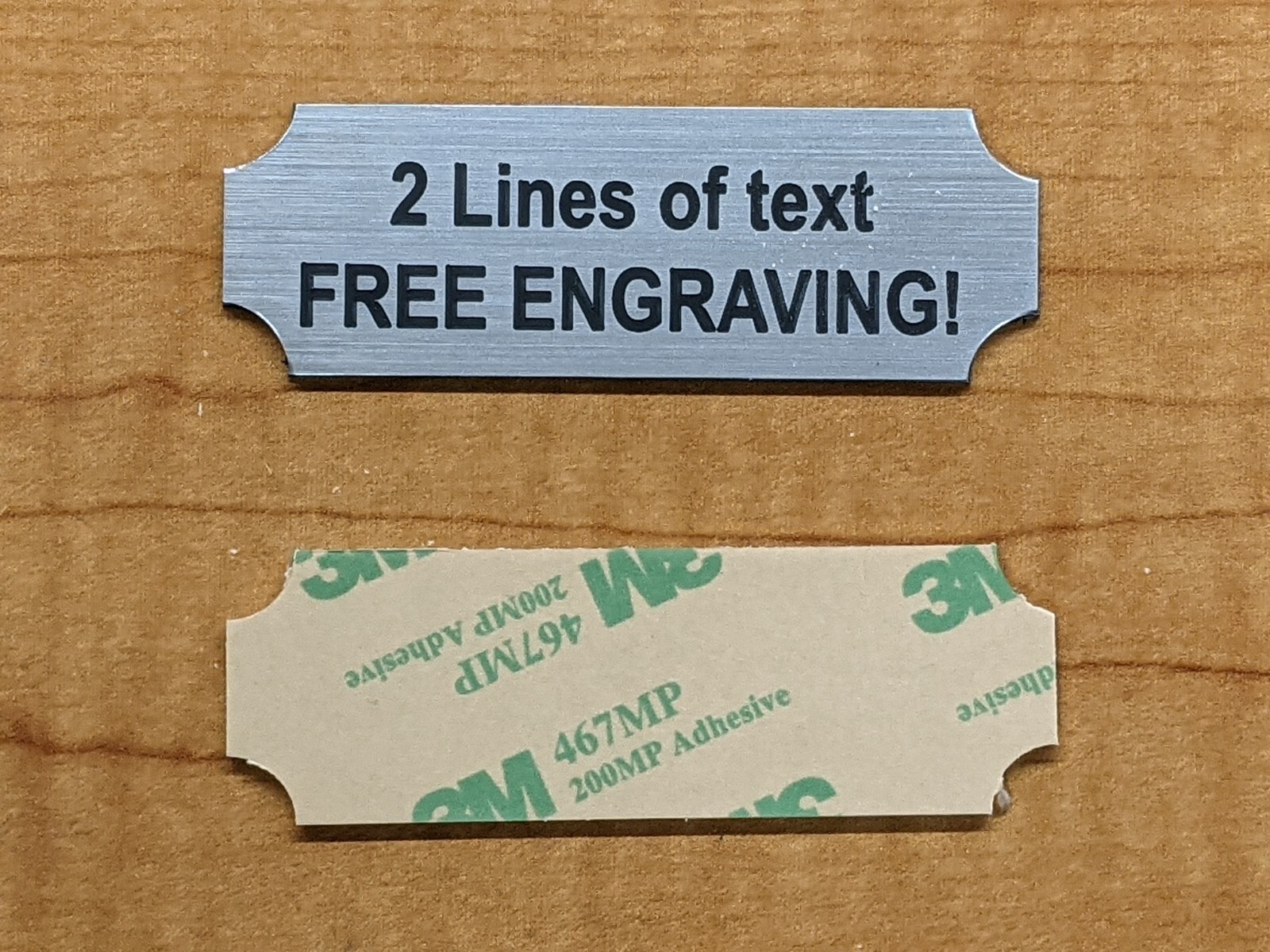Custom Engraved 1″ x 3″ Brushed Silver Plate with Adhesive Back Plaque Sign Tag