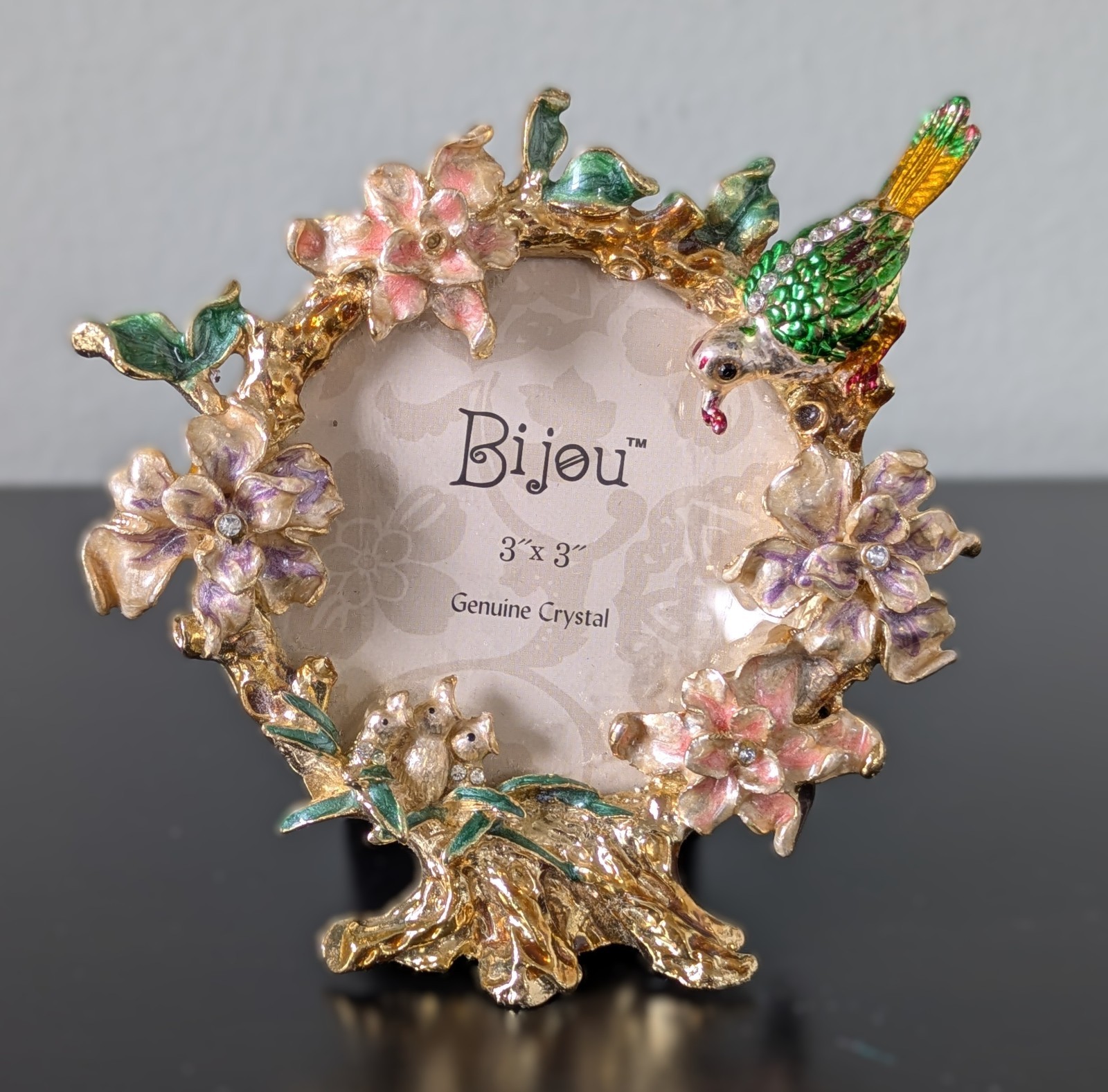 Bijou 3″ x 3″ Photo Frame Birds Enamel & Crystals Ornate Mother Bird With Babies