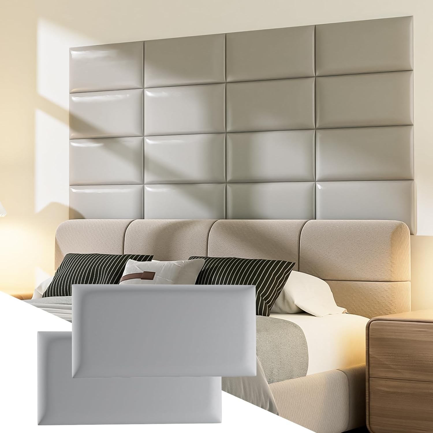 Upholstered Headboard Panels, 6 Panels Sized 7.8″ x 15.7″ Peel and Stick Padded