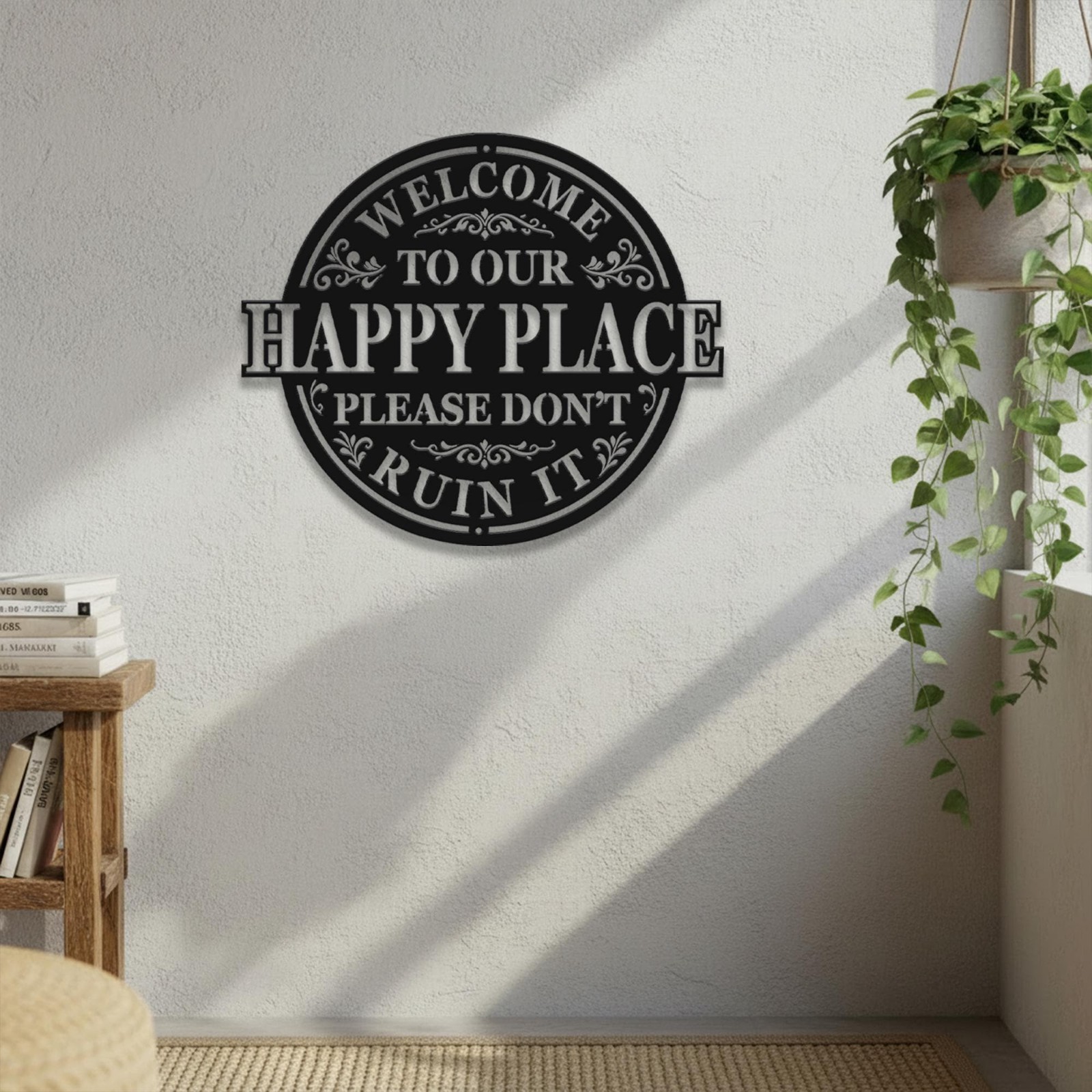 “Happy Place” Funny Metal Sign – Humorous Home & Patio Wall Decor