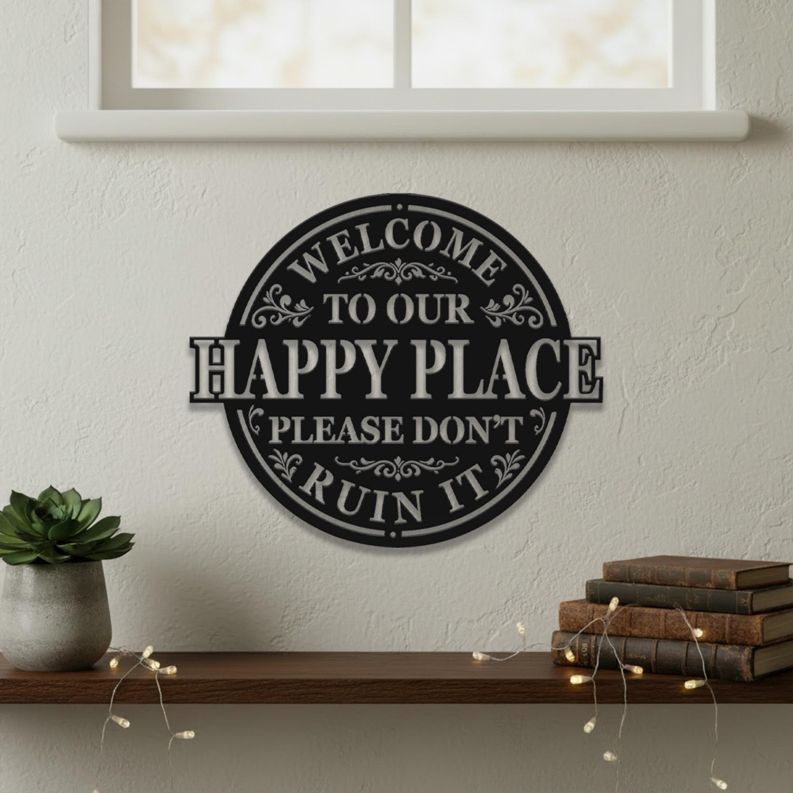 “Happy Place” Funny Metal Sign – Humorous Home & Patio Wall Decor