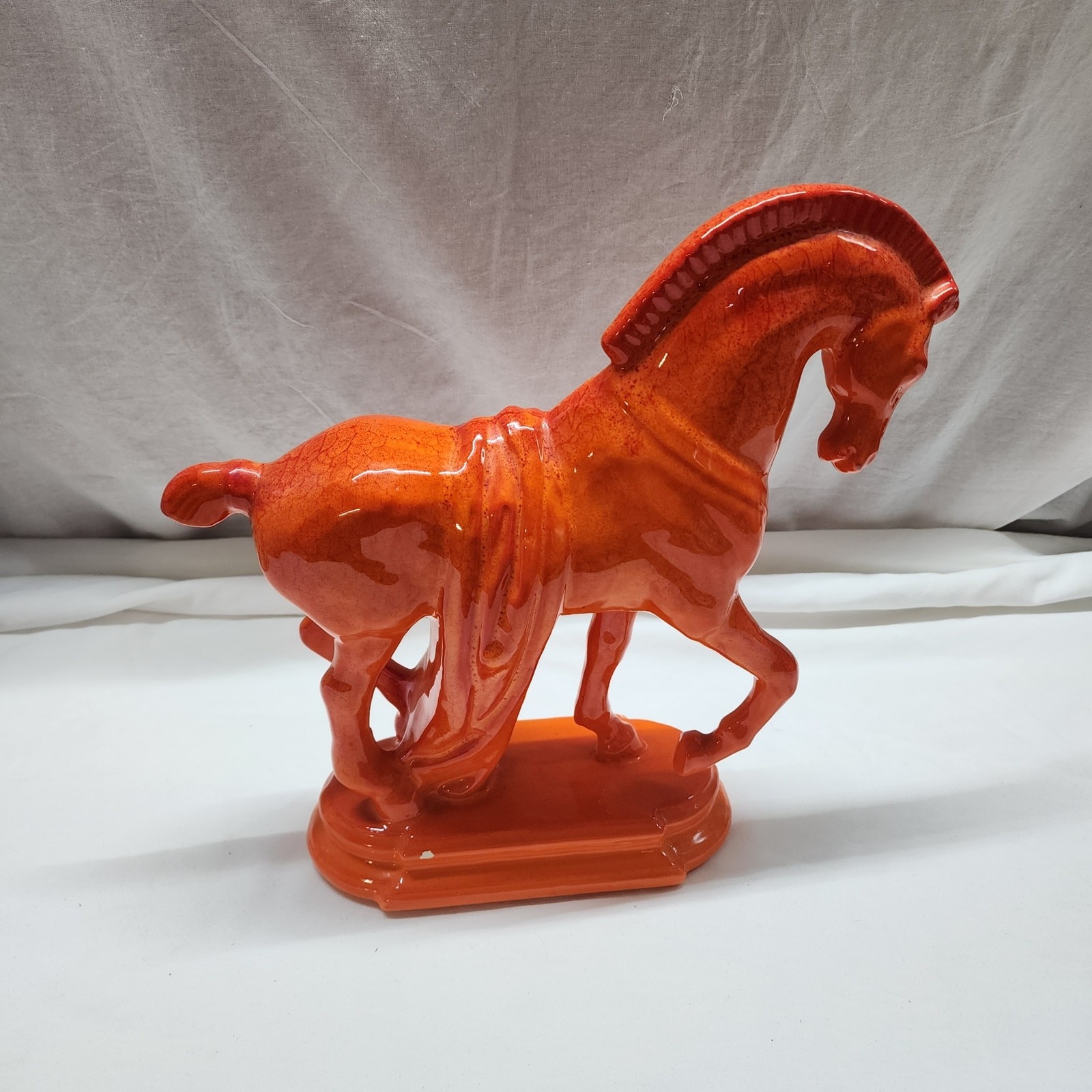 Orange Ceramic painted horse one chip, see pictures X