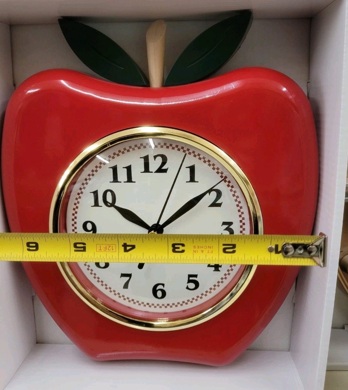 Apple 9 Inch Quality Quartz Battery Operated 3 Dimensional Easy to Read Home/Off