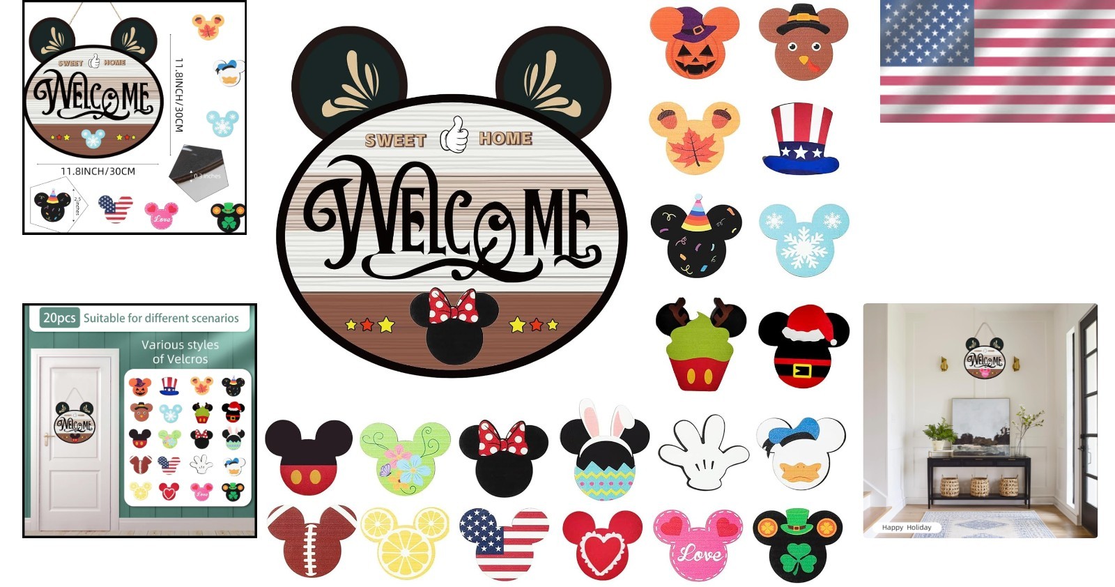 Durable 15.7” Mouse Interchangeable Welcome Sign – Perfect Housewarming Gift