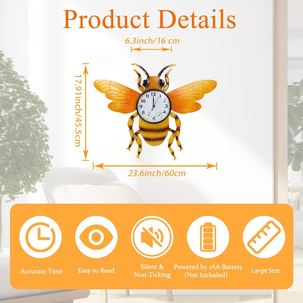 Unique Outdoor Clock Silent None-Ticking, Outdoor Wall Clock with Thermometer…
