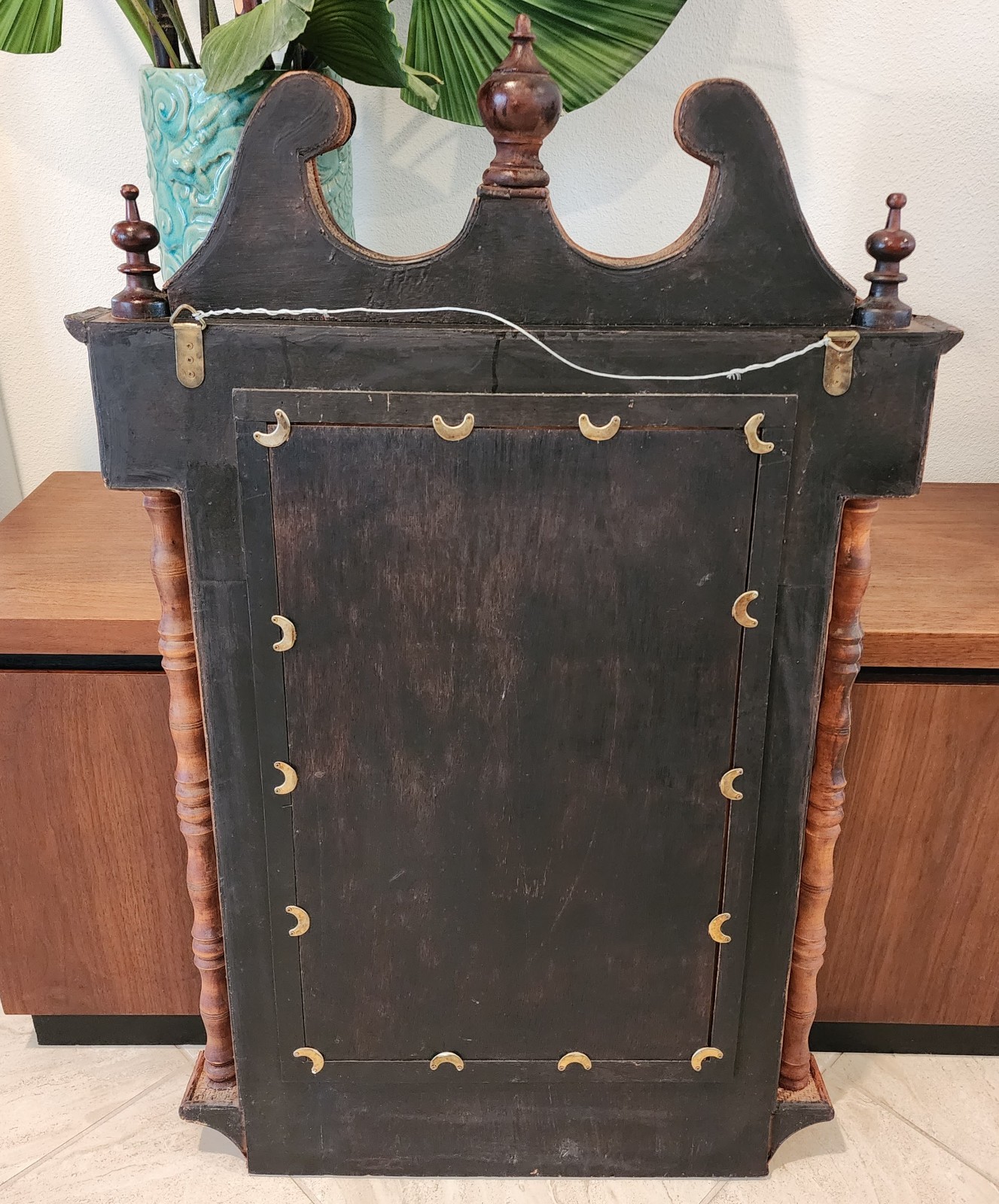 Vintage British Colonial Tradewinds Grandfathers Clock Bonnet Accent Wall Mirror