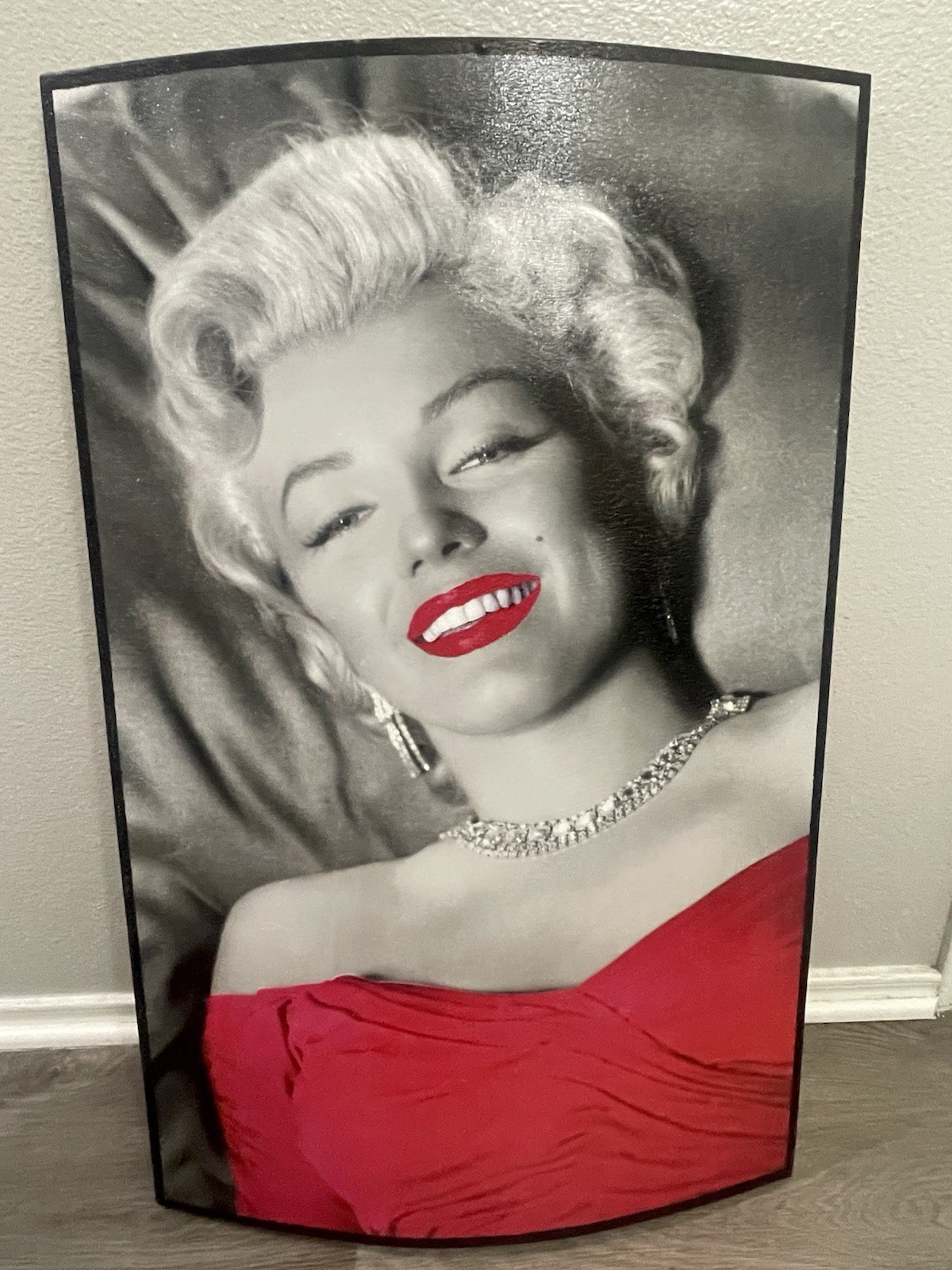 Black And White With Pop Red Wooden Wall Art Texture Face Marilyn Monroe 34×22