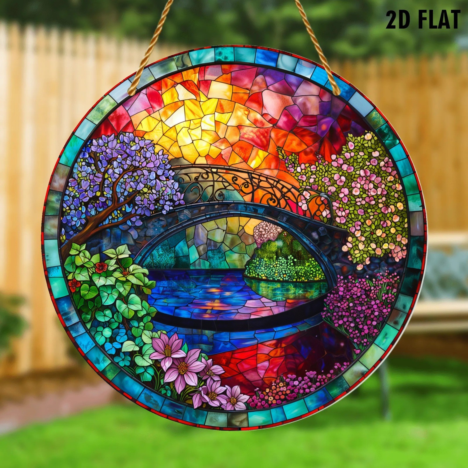 Colorful Bridge Floral Acrylic Suncatcher Round Hanging Sun Catcher Window Decor
