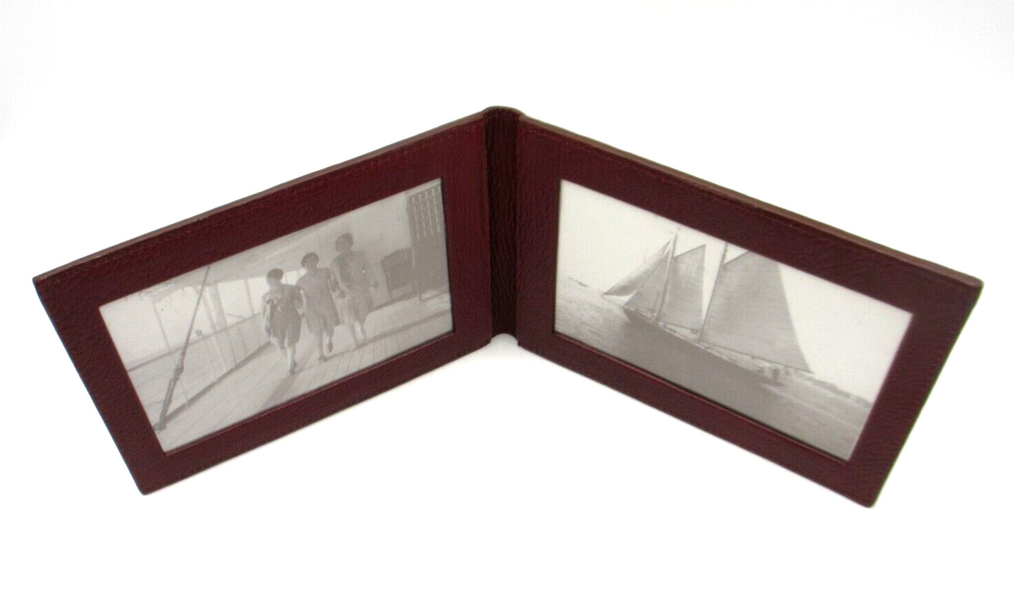 Photo Frame Leather Bifold holds 4×6″ Photos Horizontal Clay Red $125