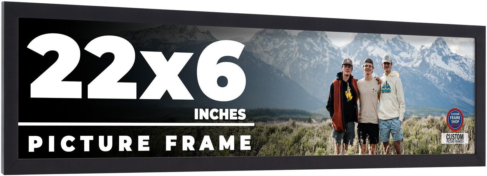 22×6 Frame Black Real Wood Picture Frame Width 0.75 inches | Interior Frame Dept