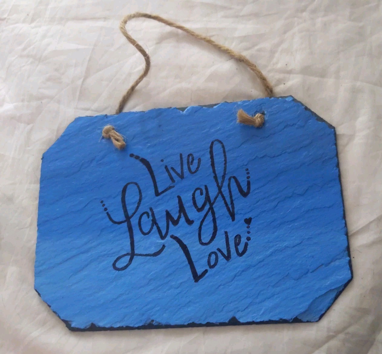 Hand Painted Slate Wall Hanging Wall Decor Blue Live Laugh Love See Pictures