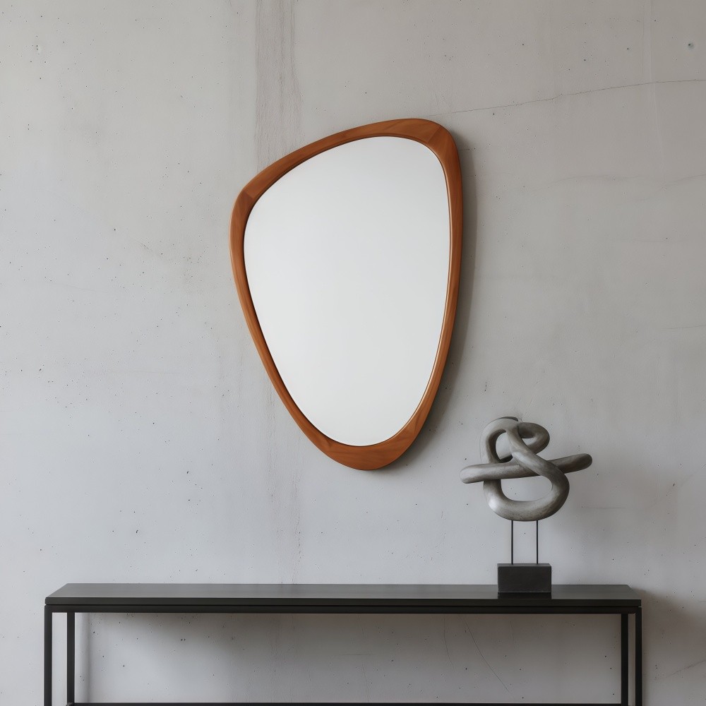 Irregular Wall Mirror Wood Frame Asymmetrical Decorative Wall Wooden Mirror Home