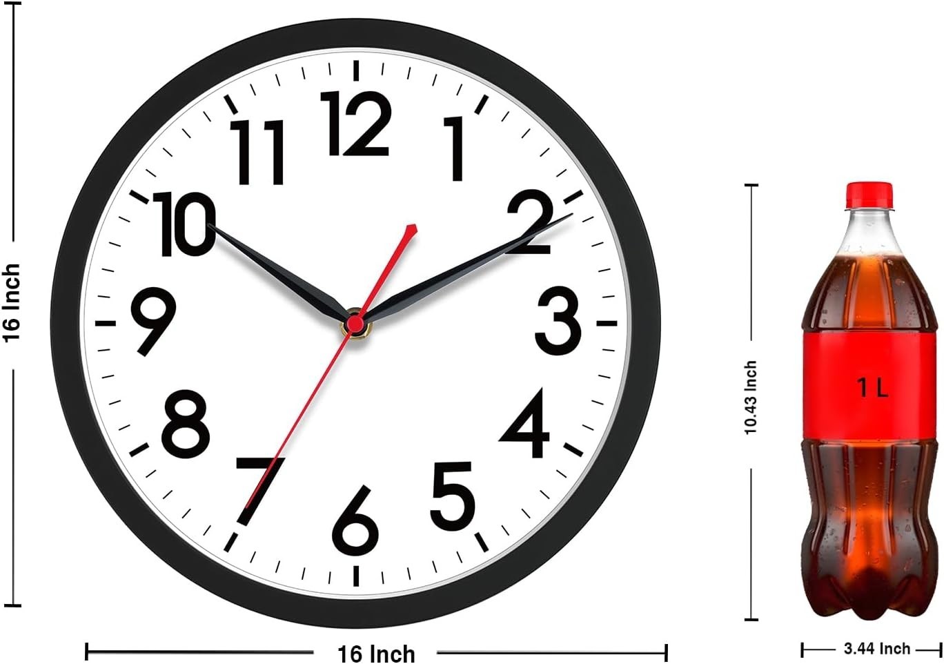 Large Silent Wall Clock Battery Operated 16 Inch