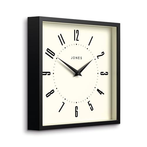 Box wall Clock | Retro Square | 10 inch | | Easy to Read Numbers | Black
