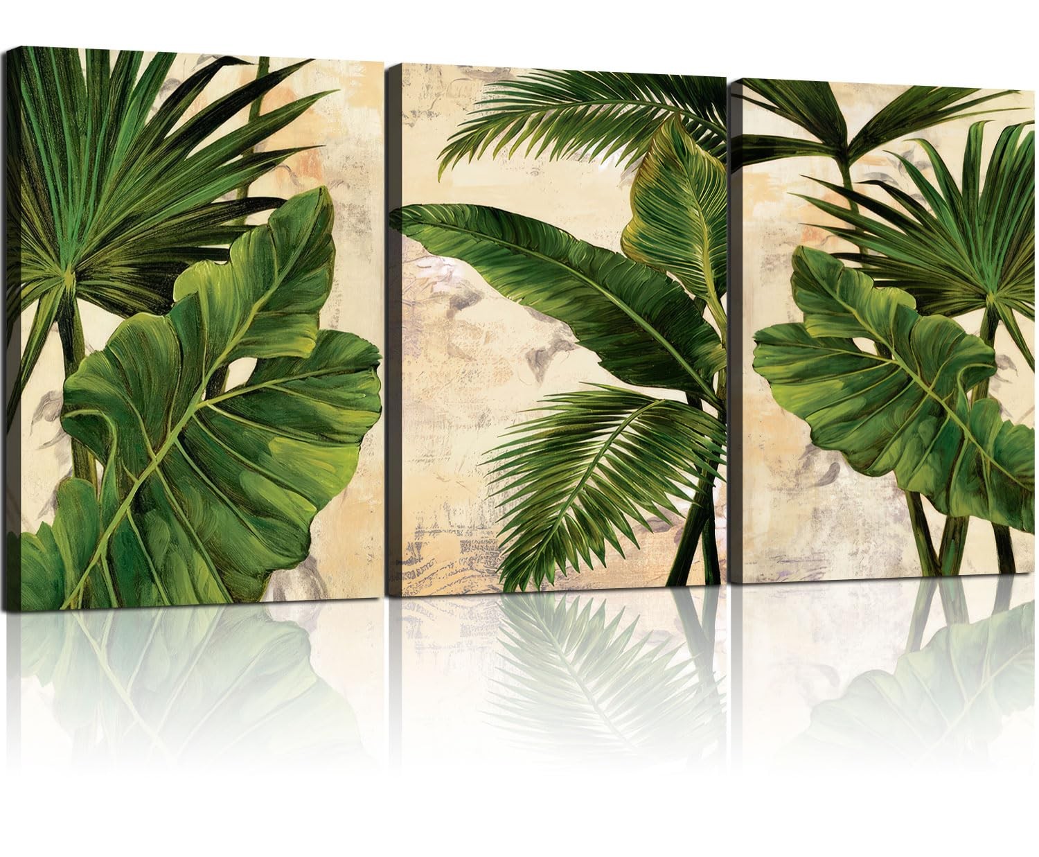 3pcs Framed Palm Leaves Banana Leaf Tropical Plants Wall Art Decor Canvas Pri…
