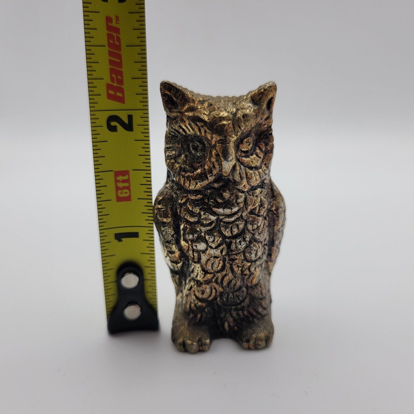 Vintage Solid Brass Owl Figurine Small Desk Ornament 2 Inch
