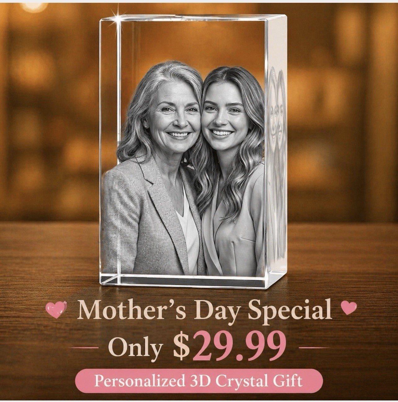 Custom 3D Crystal Photo Gift for Mom Dad Personalized Engraved Mather’s Day