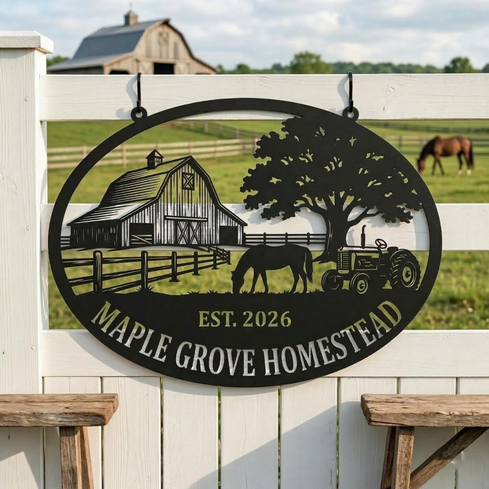 Custom Ranch Metal Sign Personalized Farm Name Horse Barn Wall Decor Gift