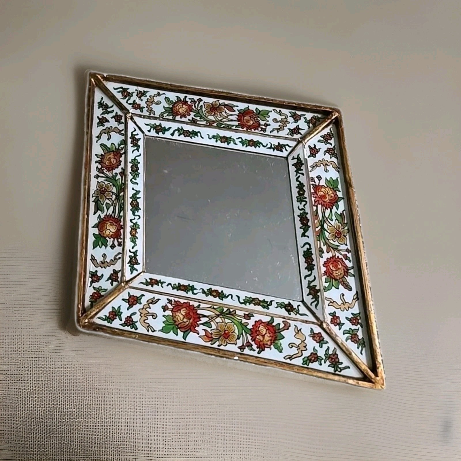 Decorative Diamond wall Mirror, Peruvian Multicolor Accent Mirror for wall decor