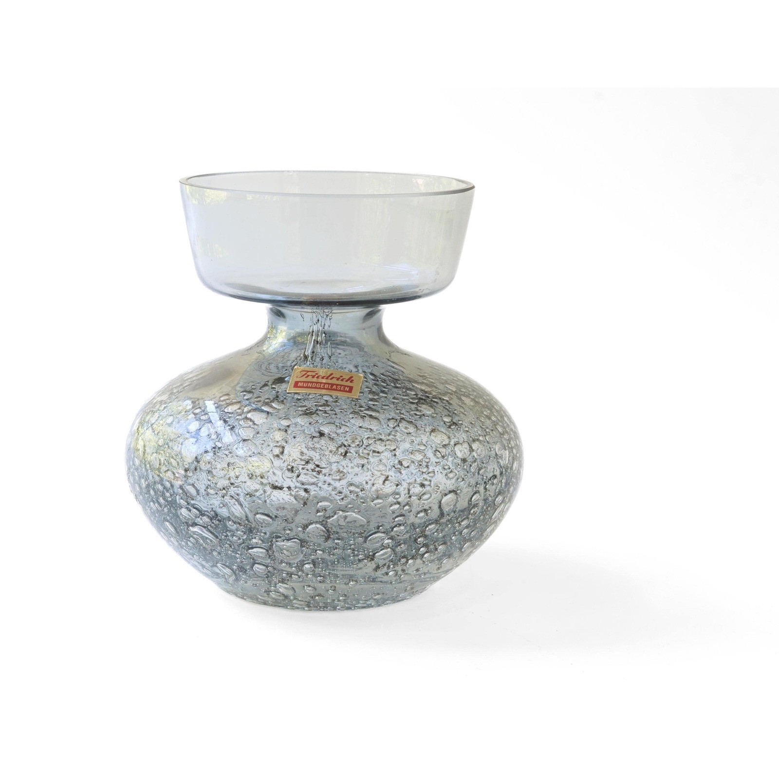 Vintage 1970s Friedrich Art Glass Vase Gray Hand Blown Bubbles Germany