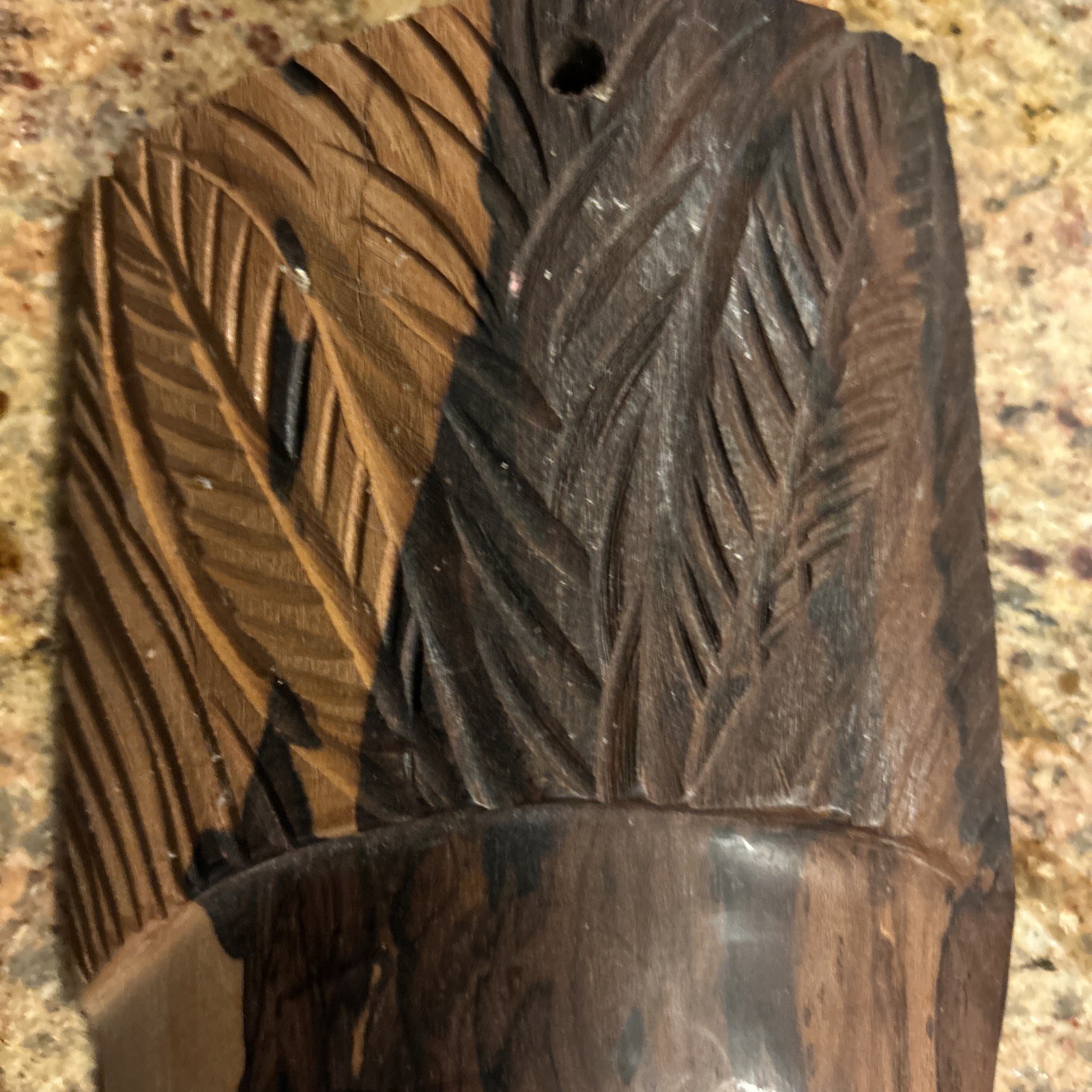 Hand Carved Wall Mask Belize Zericote Wood Length 17”x6” Signed Terrence Herbert