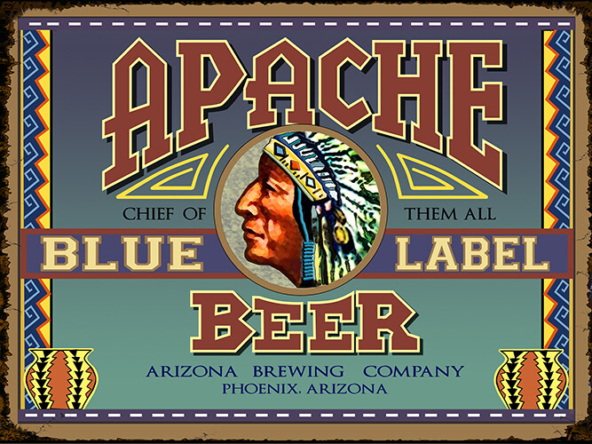 Vintage Arizona Apache blue label ad reproduction steel sign bar decor